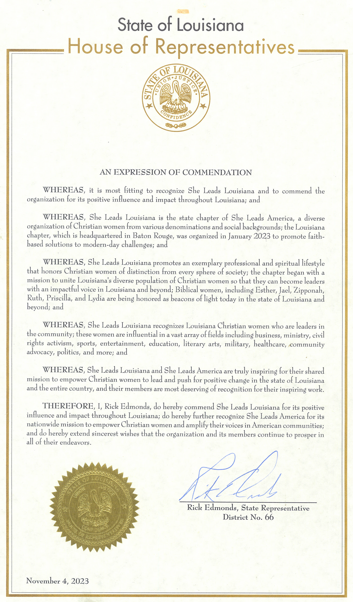 2023 State Rep Commendation